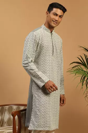 Men'S Grey Georgette Kurta