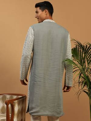 Men'S Grey Georgette Kurta 3