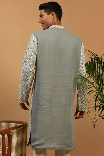 Men'S Grey Georgette Kurta