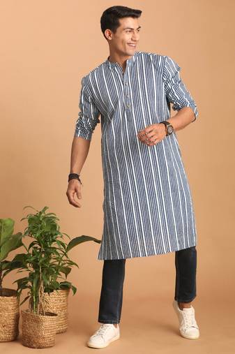 Men'S Indigo Blue Cotton Kurta