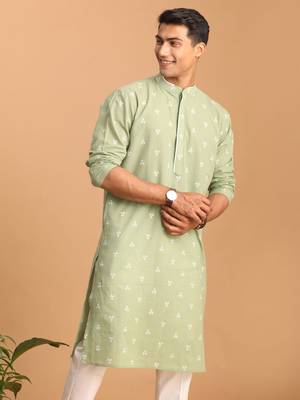 Men'S Green Cotton Kurta 1