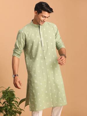 Men'S Green Cotton Kurta 2