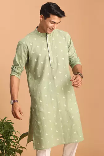 Men'S Green Cotton Kurta