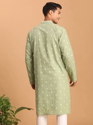 Men'S Green Cotton Kurta 3