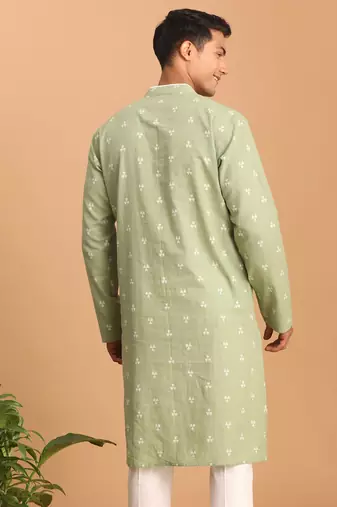Men'S Green Cotton Kurta