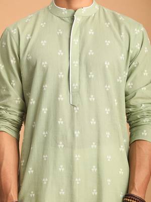 Men'S Green Cotton Kurta 4