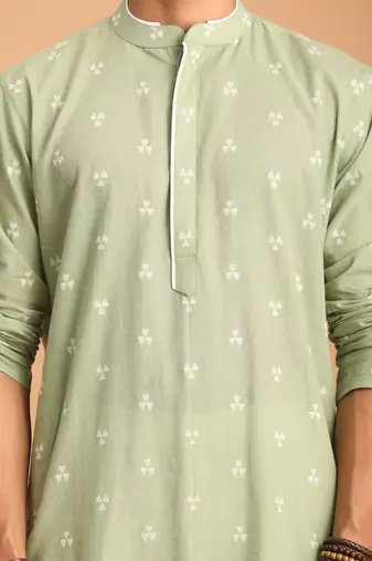 Men'S Green Cotton Kurta