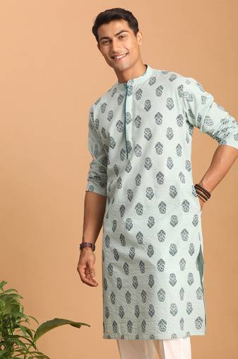 Men'S Aqua Cotton Kurta