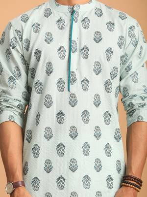 Aqua Cotton Kurta 4