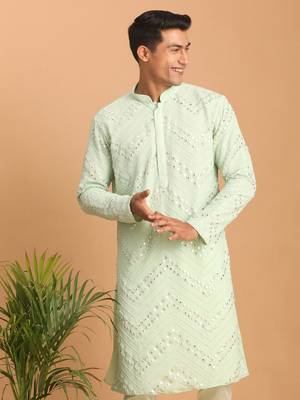 aqua georgette kurta with mirror work 1