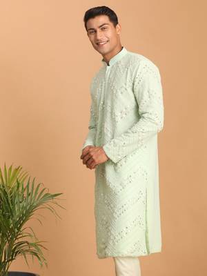 aqua georgette kurta with mirror work 2