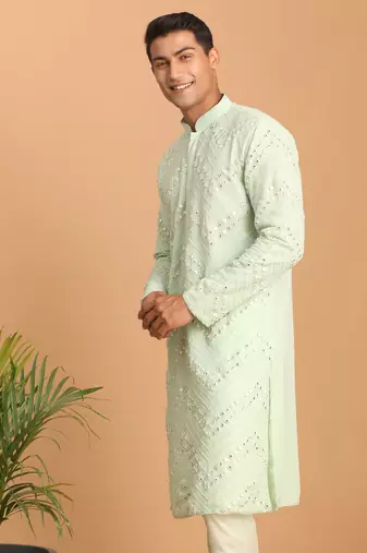 aqua georgette kurta with mirror work