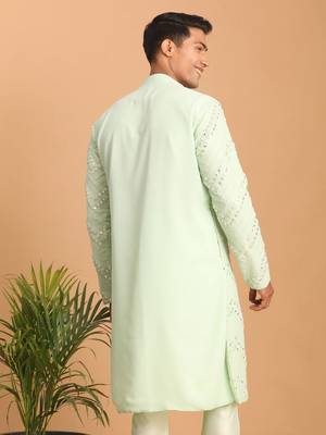 aqua georgette kurta with mirror work 3