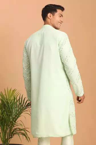 aqua georgette kurta with mirror work
