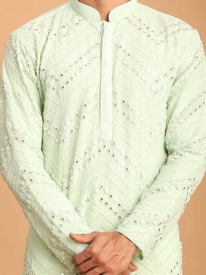 aqua georgette kurta with mirror work 4