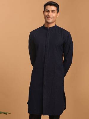 Navy Blue Cotton Blend Kurta 1