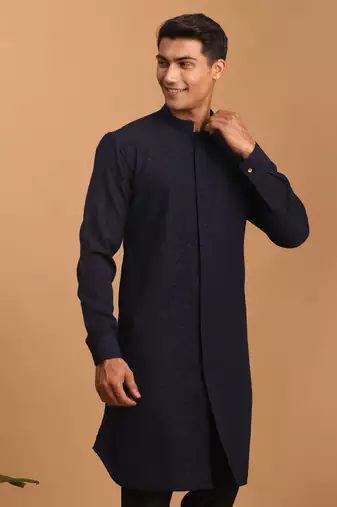 Navy Blue Cotton Blend Kurta