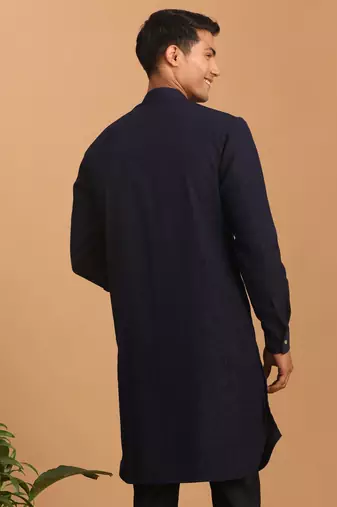 Navy Blue Cotton Blend Kurta