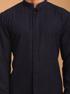 Navy Blue Cotton Blend Kurta 4