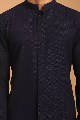 Navy Blue Cotton Blend Kurta