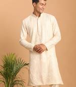 Beige Cotton Blend Kurta For Men