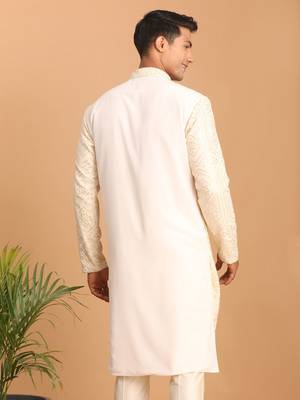 Beige Cotton Blend Kurta For Men 3
