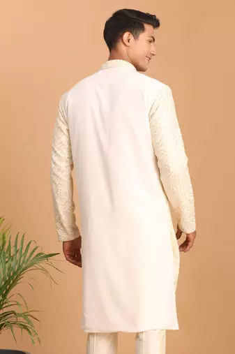 Beige Cotton Blend Kurta For Men