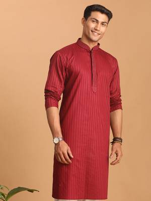 Maroon Cotton Blend Kurta 1