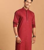 Men'S Maroon Cotton Blend Kurta