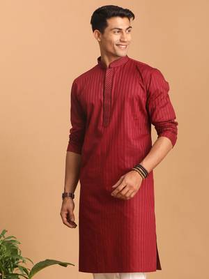 Maroon Cotton Blend Kurta 2