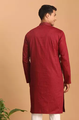 Maroon Cotton Blend Kurta