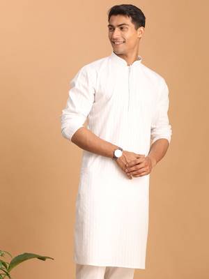 White Cotton Blend Kurta 1