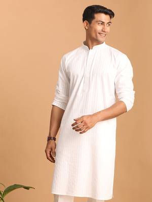 White Cotton Blend Kurta 2