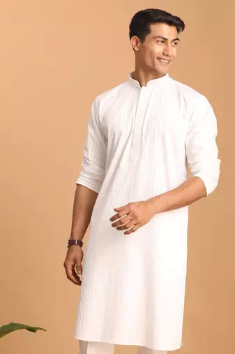 White Cotton Blend Kurta