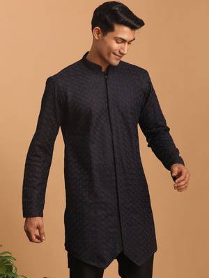 Navy Blue Silk Blend Kurta 1