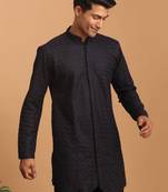 Men'S Navy Blue Silk Blend Kurta