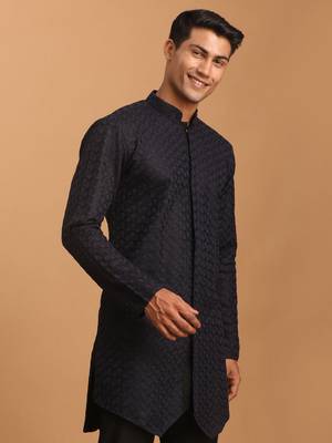 Navy Blue Silk Blend Kurta 2