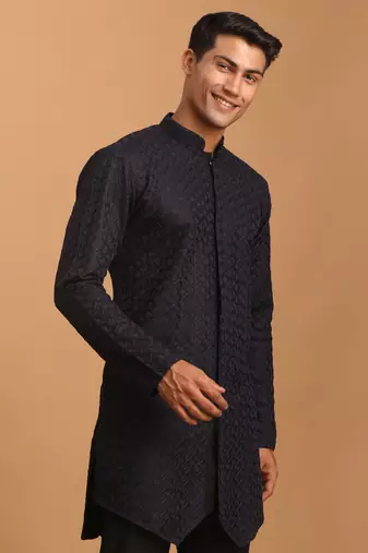Navy Blue Silk Blend Kurta