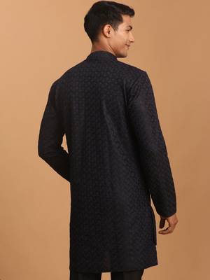 Navy Blue Silk Blend Kurta 3