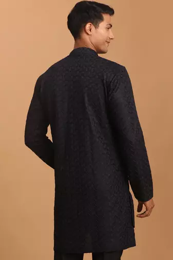 Navy Blue Silk Blend Kurta