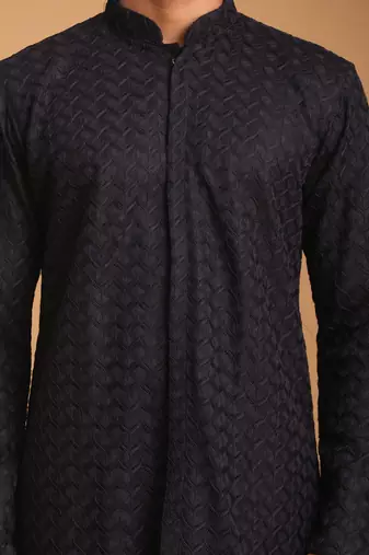Navy Blue Silk Blend Kurta