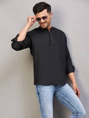 Black Cotton Blend Kurta 1