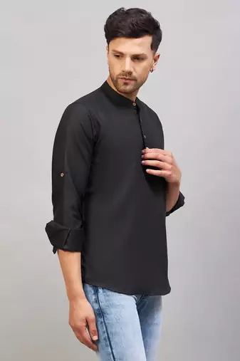 Black Cotton Blend Kurta