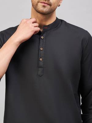 Black Cotton Blend Kurta 4