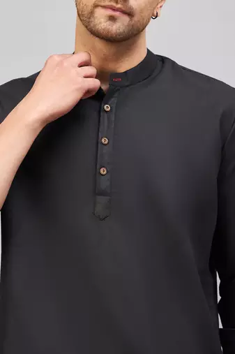 Black Cotton Blend Kurta