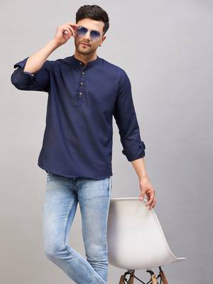 Blue Cotton Blend Kurta 1