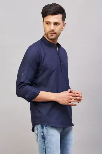 Blue Cotton Blend Kurta
