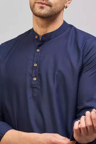 Blue Cotton Blend Kurta