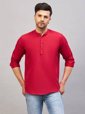 Maroon Cotton Blend Kurta 1
