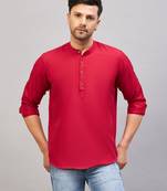 Men'S Maroon Cotton Blend Kurta